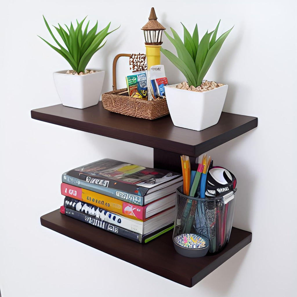 Xtenshion Crafts Wooden Wall Mount Tv Set Up Box Stand Wall Shelves Wooden Wall Shelf (Number of Shelves - 2,brown)