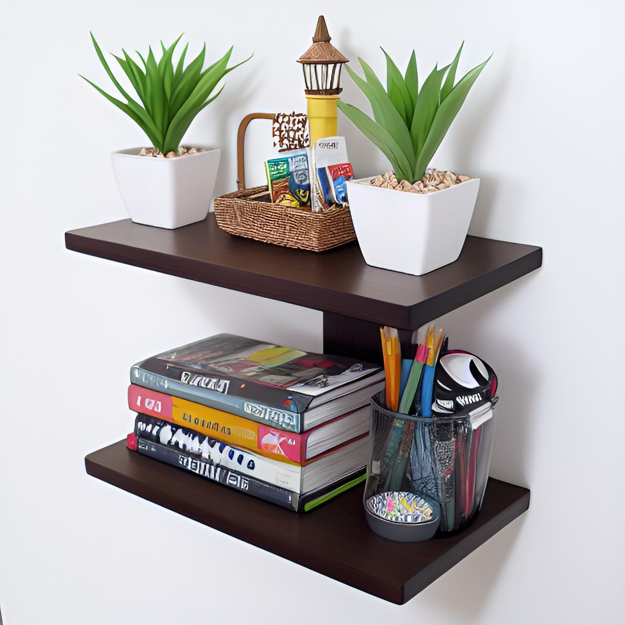 Xtenshion Crafts Wooden Wall Mount Tv Set Up Box Stand Wall Shelves Wooden Wall Shelf (Number of Shelves - 2,brown)